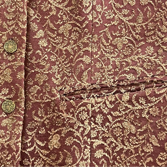 VTG Talbots Brocade Vest Women’s Size 8 Buttons Burgundy Tan Rayon Blend Lined - Picture 10 of 11